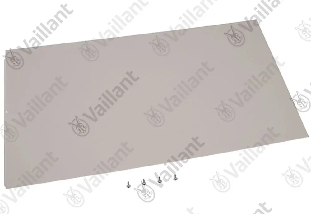 Vaillant Metallblech, rechteckig, mit Schrauben zur Befestigung, auf hellem Hintergrund. Eignet sich für verschiedene Anwendungen in Heizsystemen.